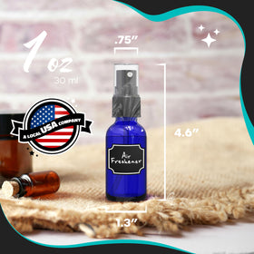 Nevlers cobalt blue glass bottle highlights UV protection for sensitive blends.