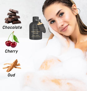 Cherry chocolate oud scent fills the bathroom for a relaxing aroma