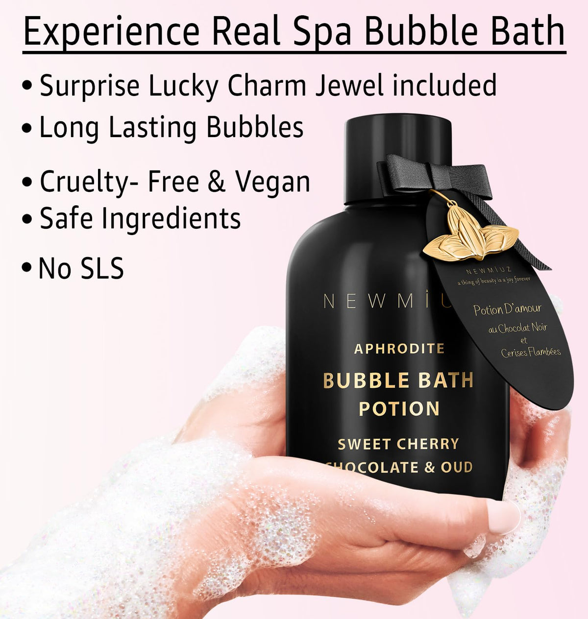 Creamy foam blankets the tub, leaving skin moisturized and nourished