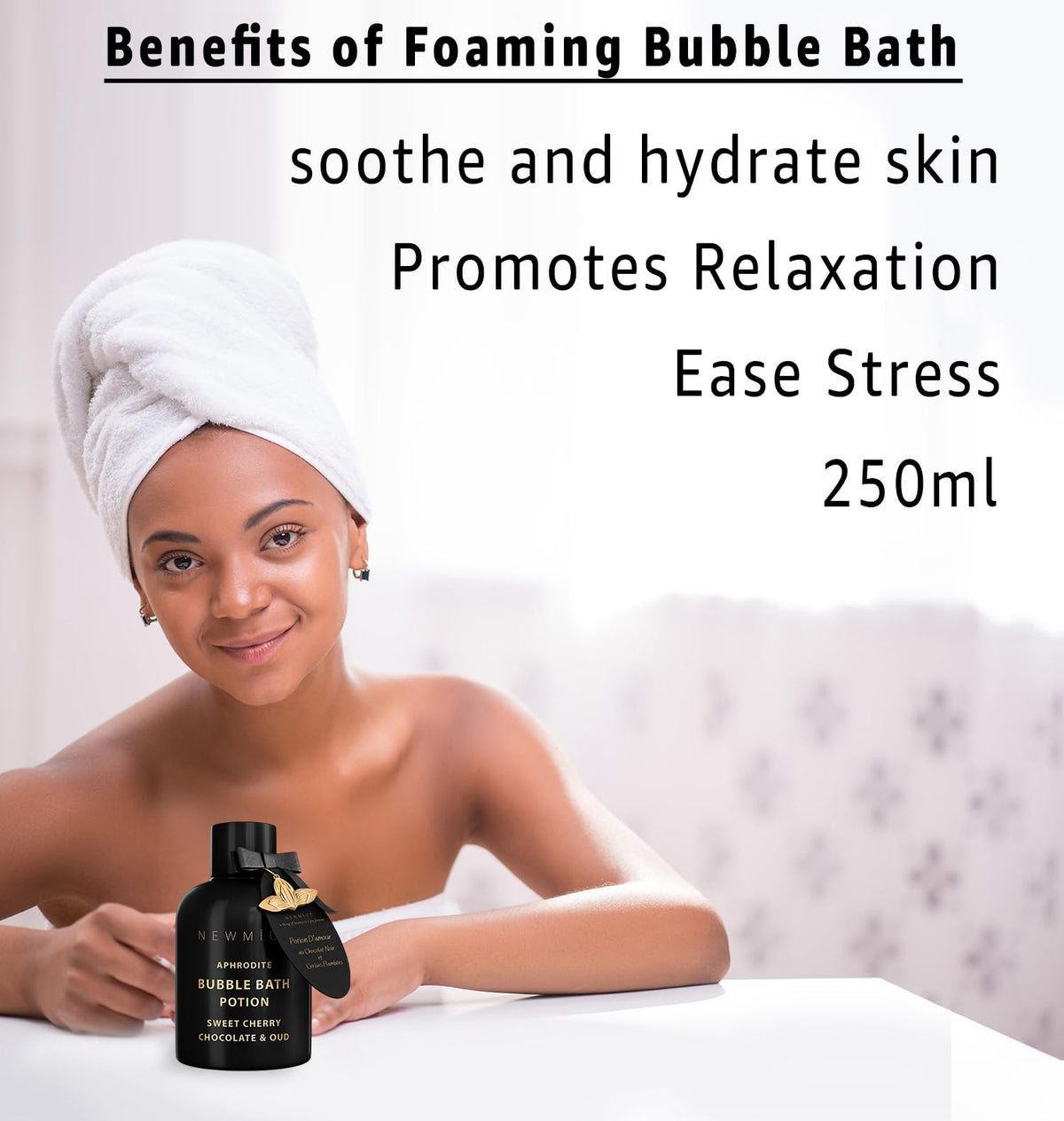 Pouring New Miuz into warm water releases rich bubbles for a luxurious bath