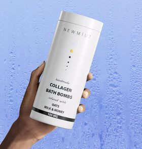 New Miuz collagen bath bomb close-up showing creamy texture and bubbles