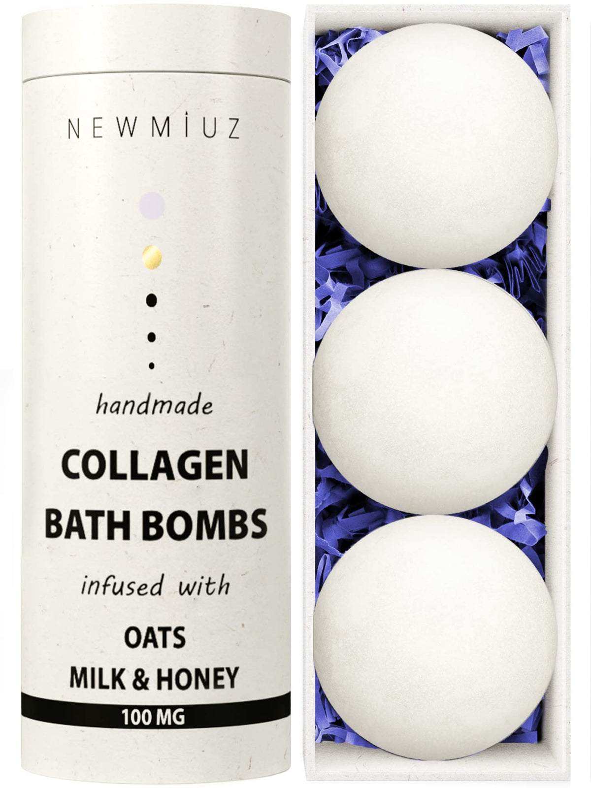 New Miuz collagen bath bomb with oatmeal for a hydrating spa-like soak