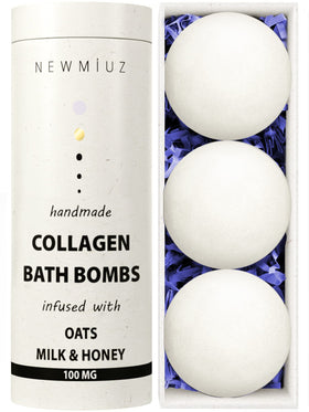 New Miuz collagen bath bomb with oatmeal for a hydrating spa-like soak