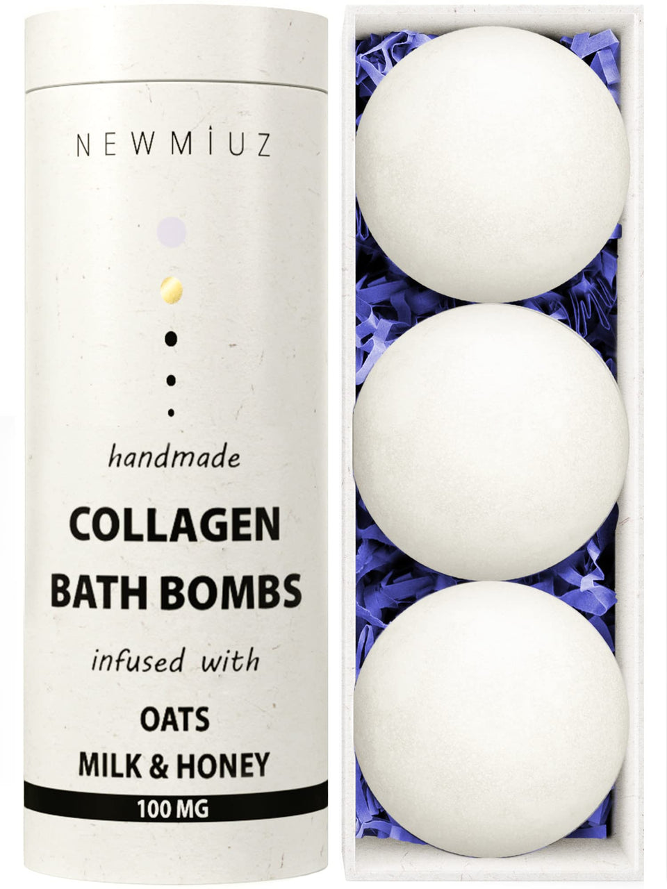 New Miuz collagen bath bomb with oatmeal for a hydrating spa-like soak