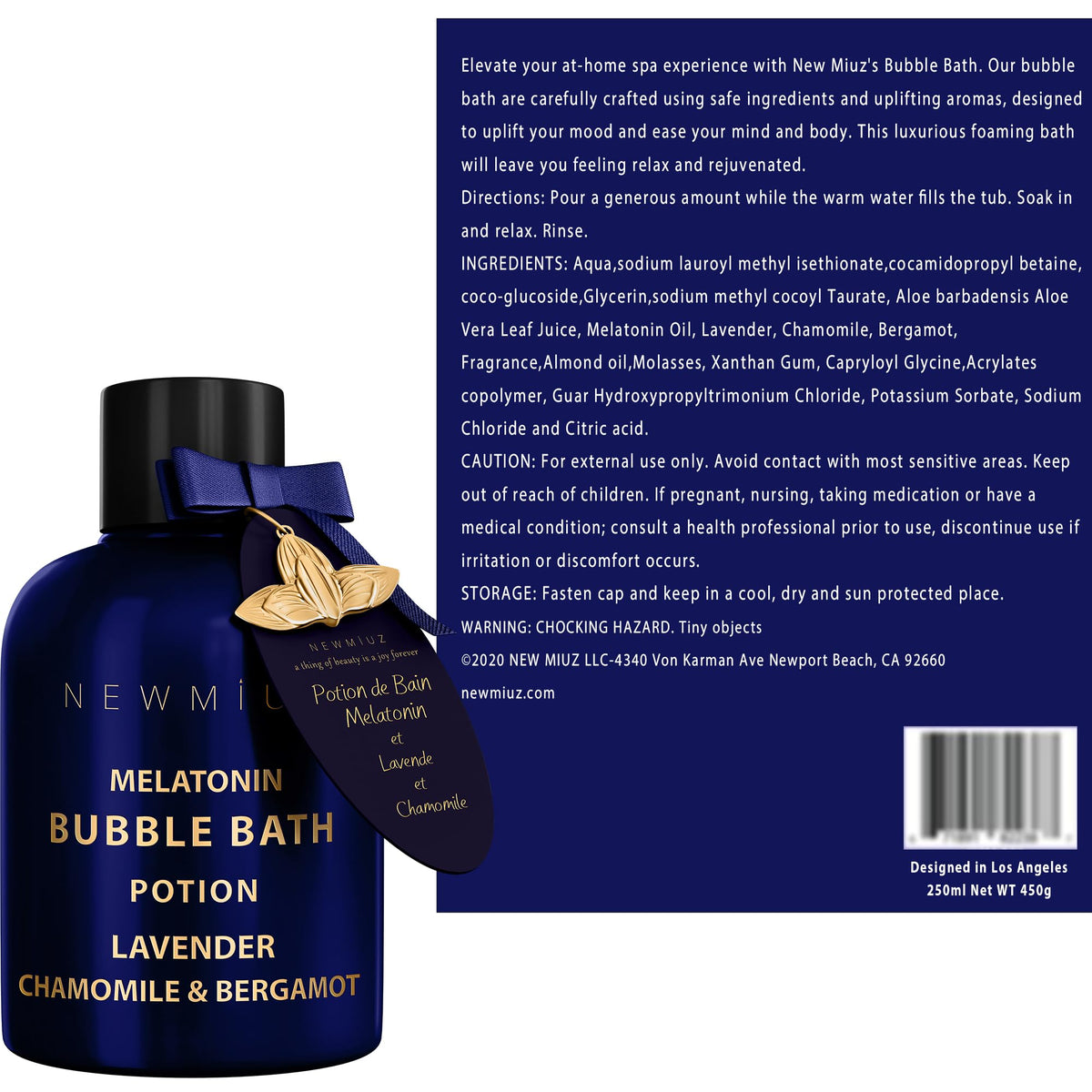 New Miuz Deep Sleep Bubble Bath packaging presents a luxurious gift-ready look.