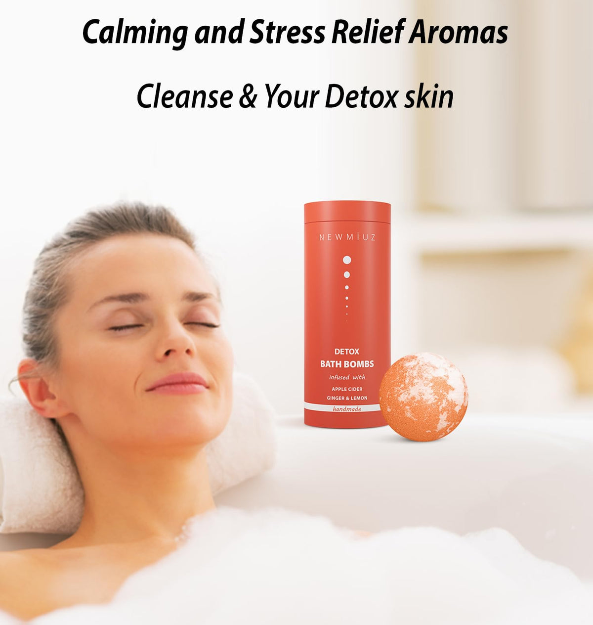 New Miuz Detox Bath Bomb Ginger Lemon delivering invigorating citrus spice aroma.