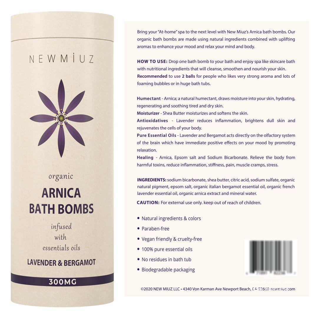 New Miuz Handmade natural bath bombs packaging highlights premium ingredients.