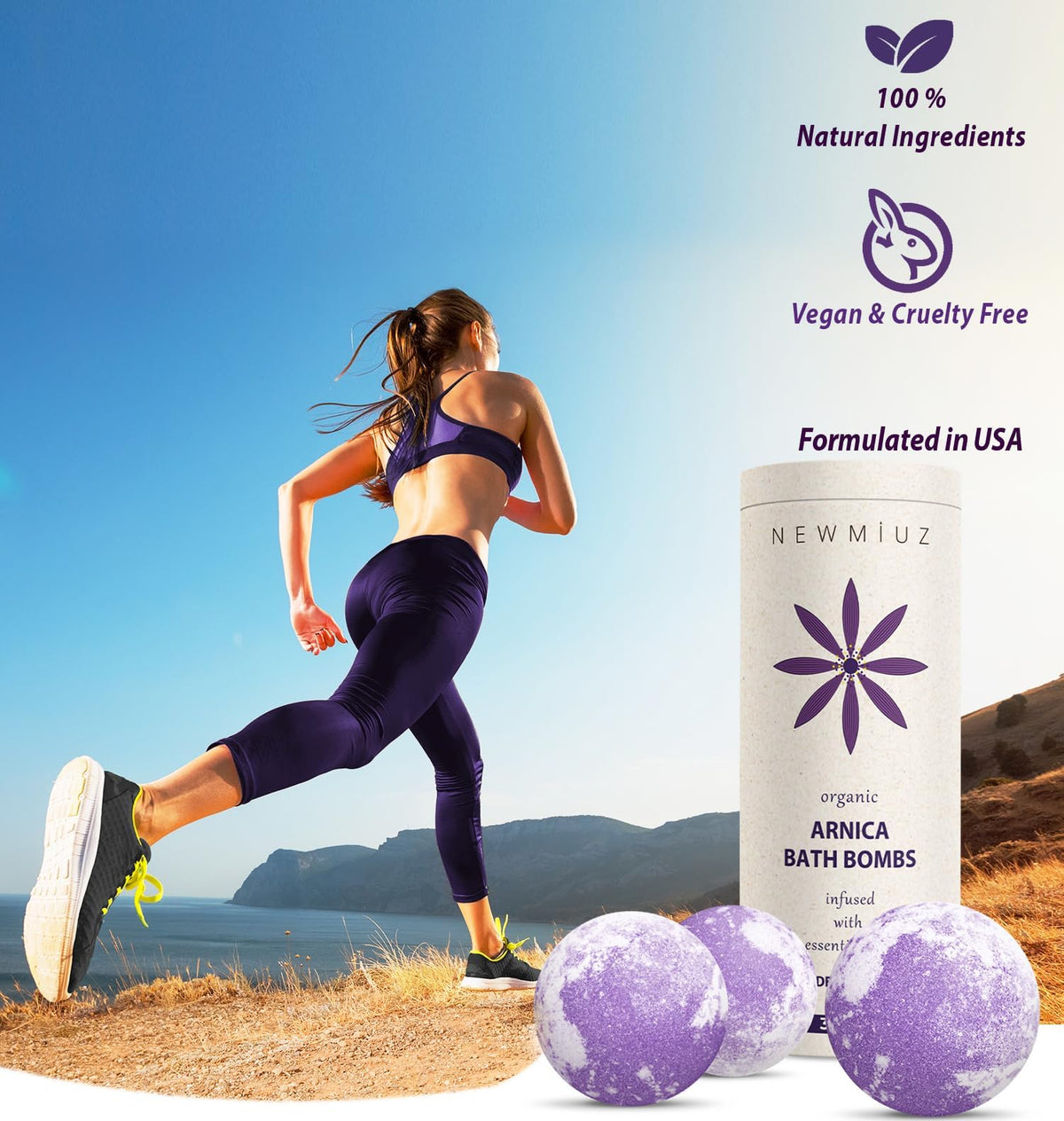 New Miuz Luxury bath experience with mega foam and arnica soothing fragrance.