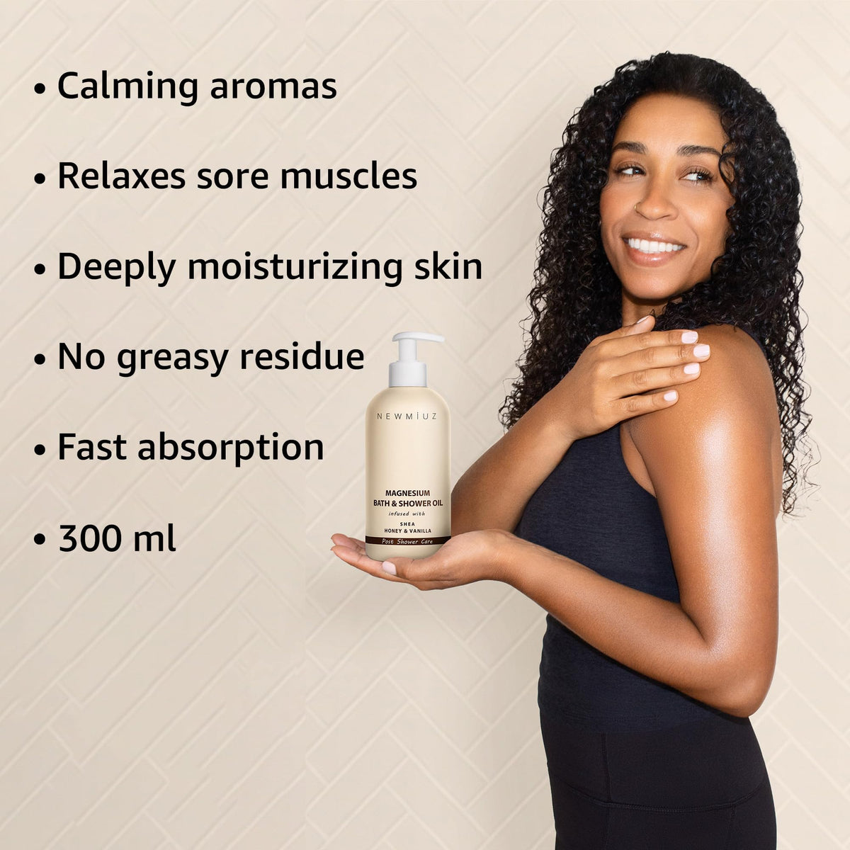 New Miuz InShower application on arm showing soothing, skin-softening feel