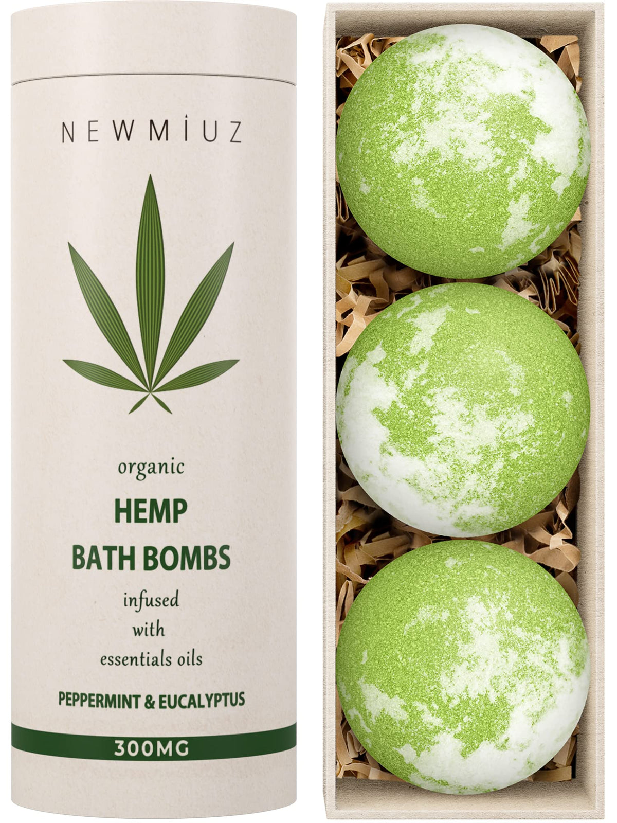 New Miuz peppermint-eucalyptus bath bomb for a refreshing spa-like soak.