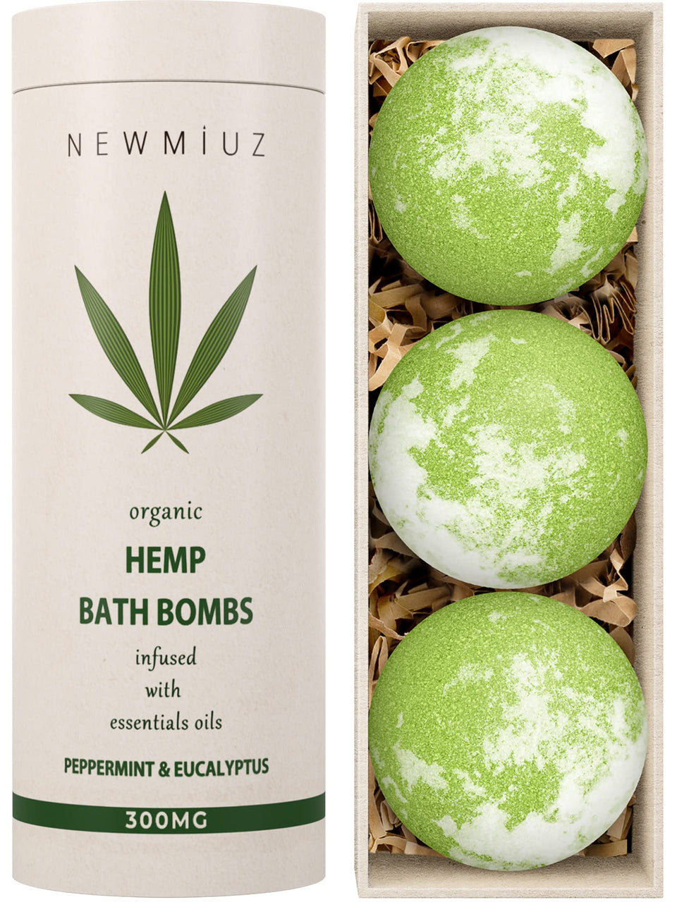 New Miuz peppermint-eucalyptus bath bomb for a refreshing spa-like soak.