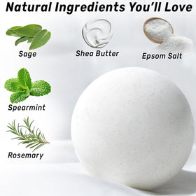 New Miuz Rosemary Spearmint Bath Bomb on display emphasizes refreshing scent and skin-nourishing oils.