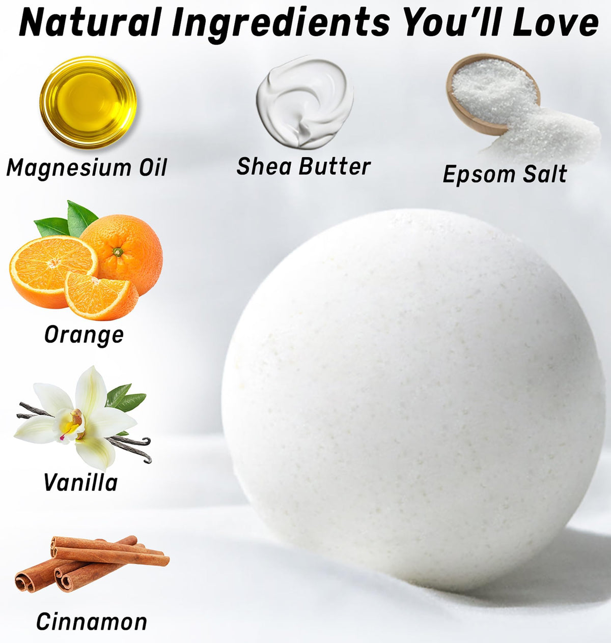 New Miuz vanilla cinnamon bath bomb with shea butter, skin nourishment