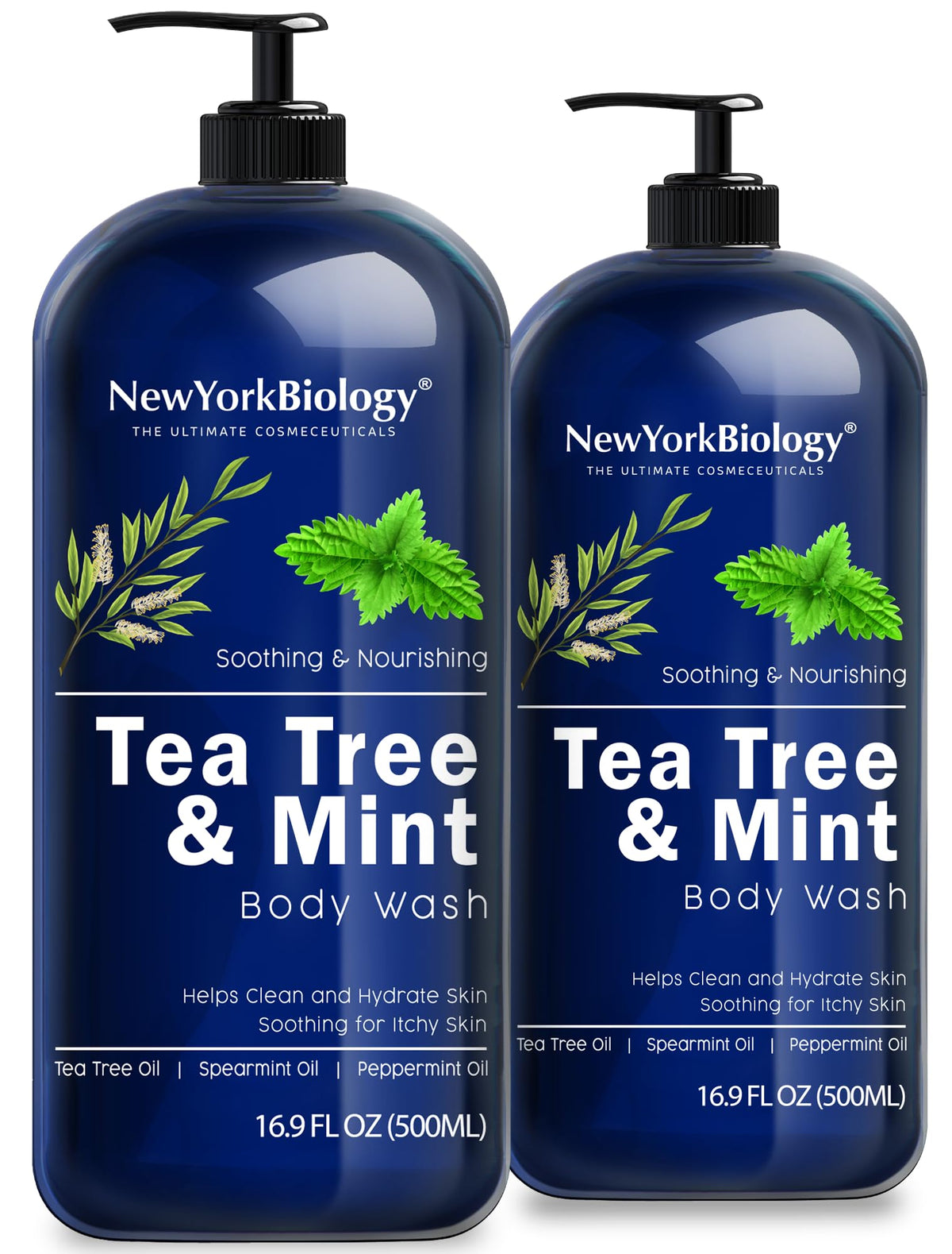 New York Biology Tea Tree Mint Body Wash bottle for refreshing cleanse and skin nourishment.
