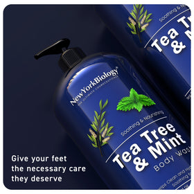 New York Biology Tea Tree Mint Body Wash lathering to soothe skin during showers.
