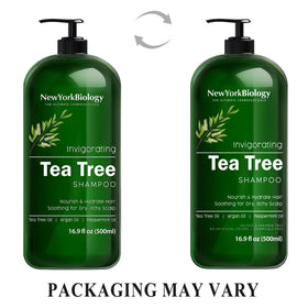 New York Biology Tea Tree Shampoo clarifying lather for scalp relief.