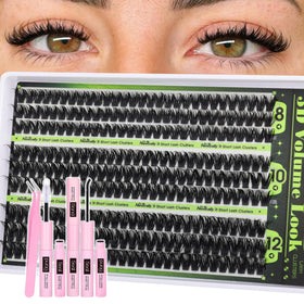 Newcally 80D lash clusters kit close-up short 8-12mm D-curly for wispy volume