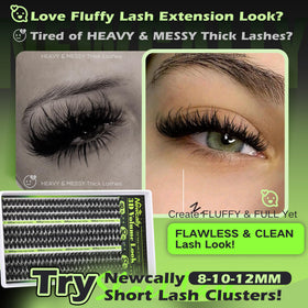 Close-up of wispy lashes using 8-12mm clusters for natural lift