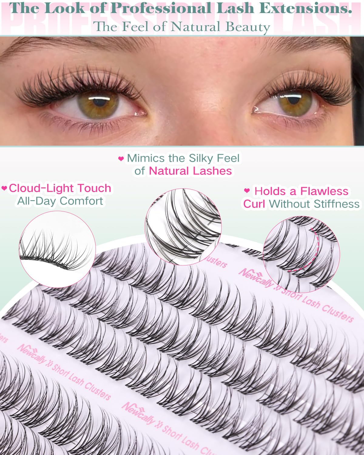 Newcally Clear Lash Band close-up for a seamless lash line.