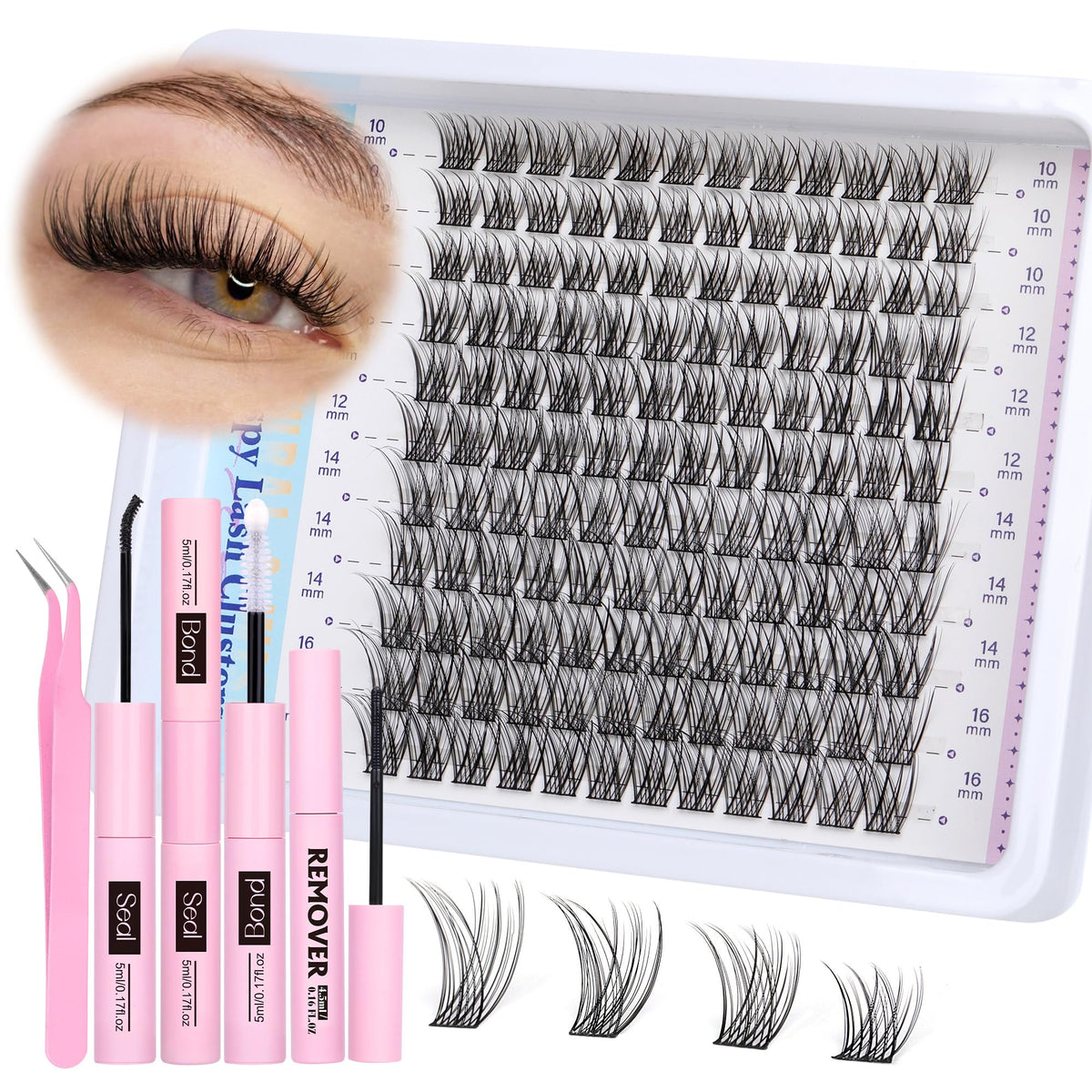 Newcally cluster eyelash kit close-up for natural look and easy application.