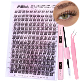 Newcally lash clusters kit packaging, at-home styling setup for reference