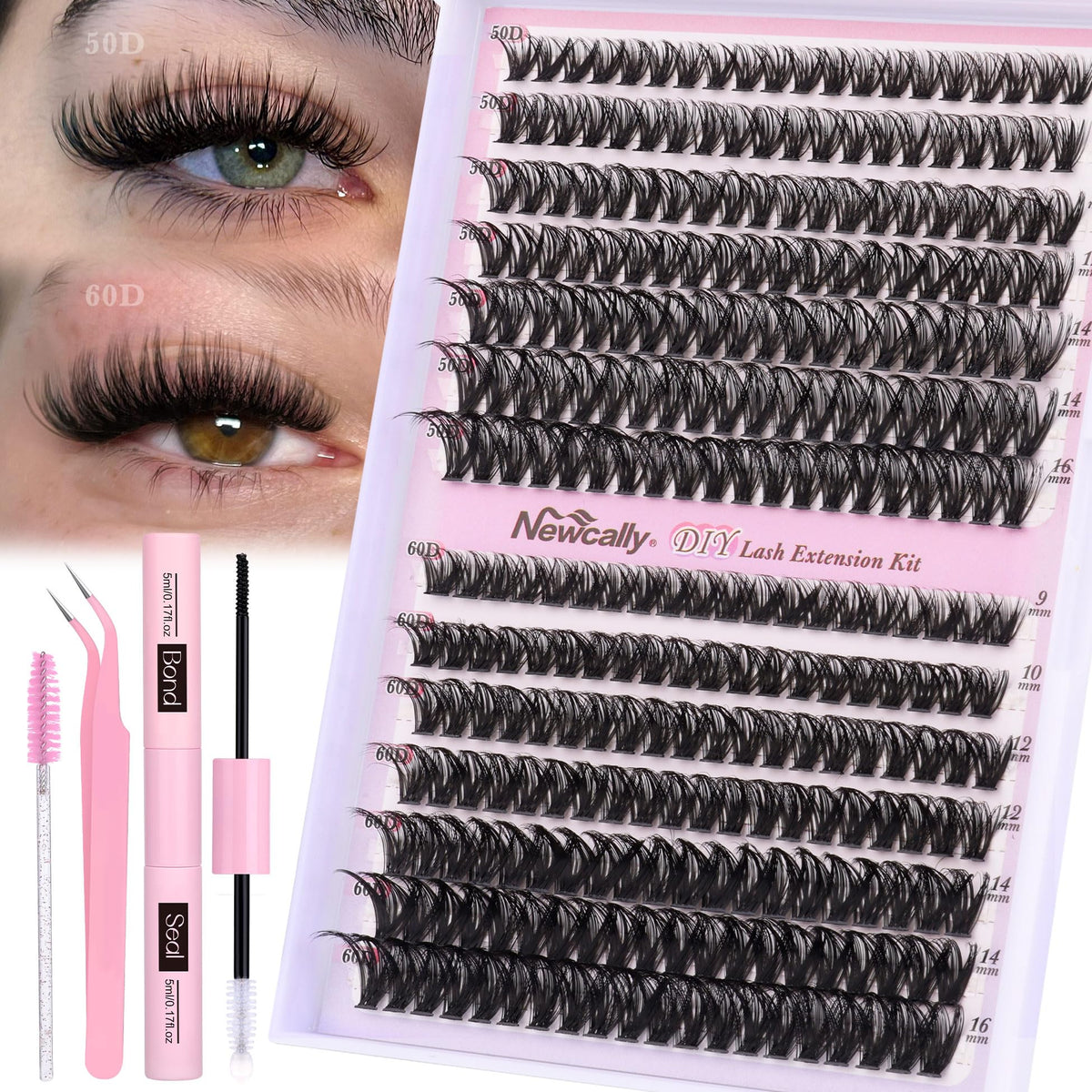 Newcally lash clusters kit wispy dcurly collection for salon-style volume at home