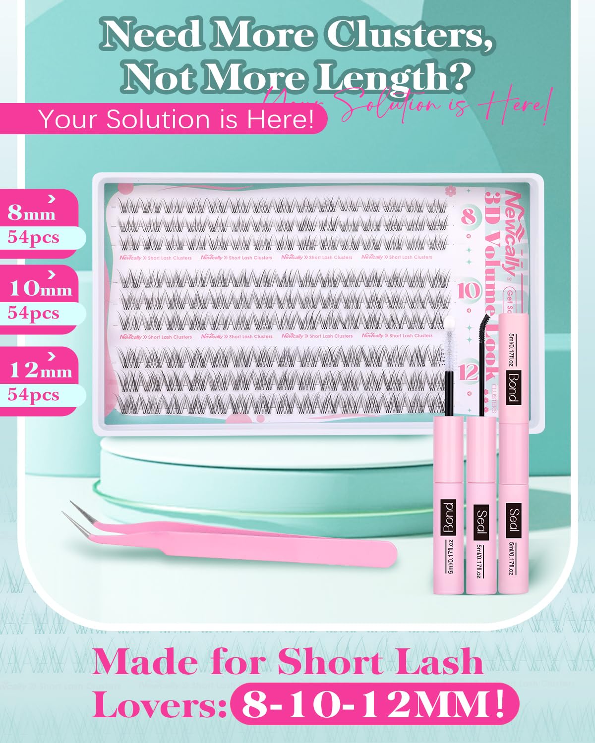 Newcally Natural Lash Clusters 10mm close-up for soft, buildable volume.