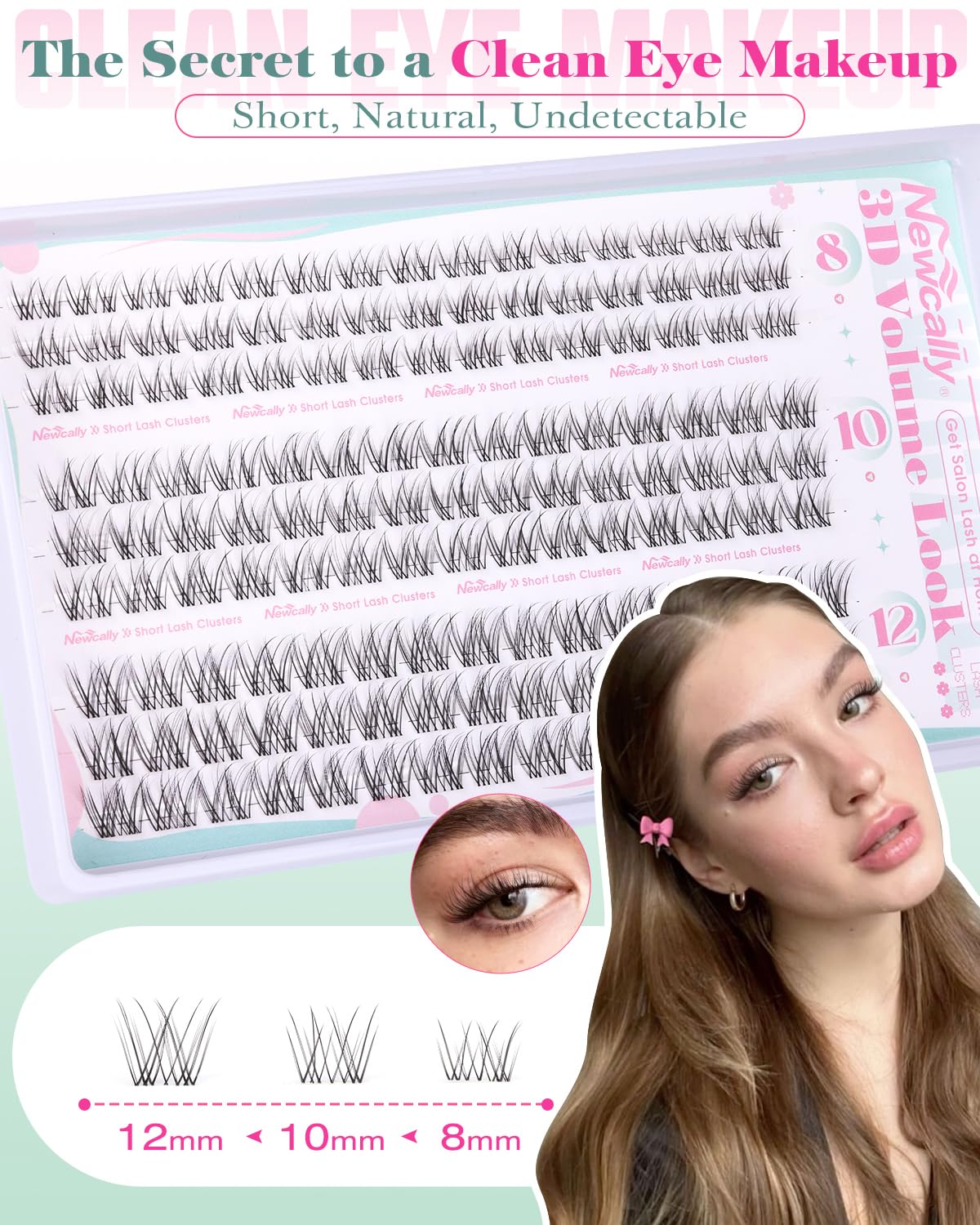 Newcally Natural Lash Clusters 12mm close-up for fuller fringe.