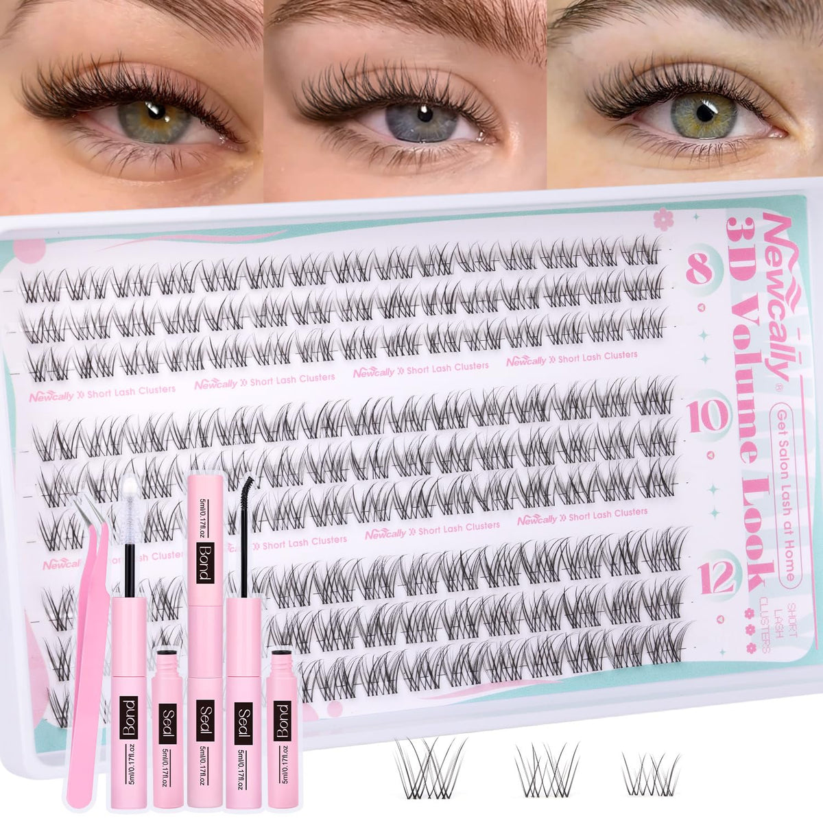 Newcally Natural Lash Clusters 8mm close-up for natural daytime enhancement.