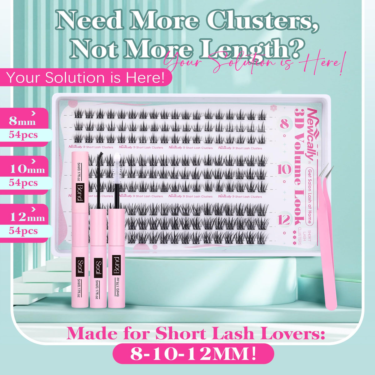 Newcally short lash clusters 10mm with gentle lift and wispy finish