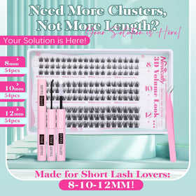 Newcally short lash clusters 10mm with gentle lift and wispy finish