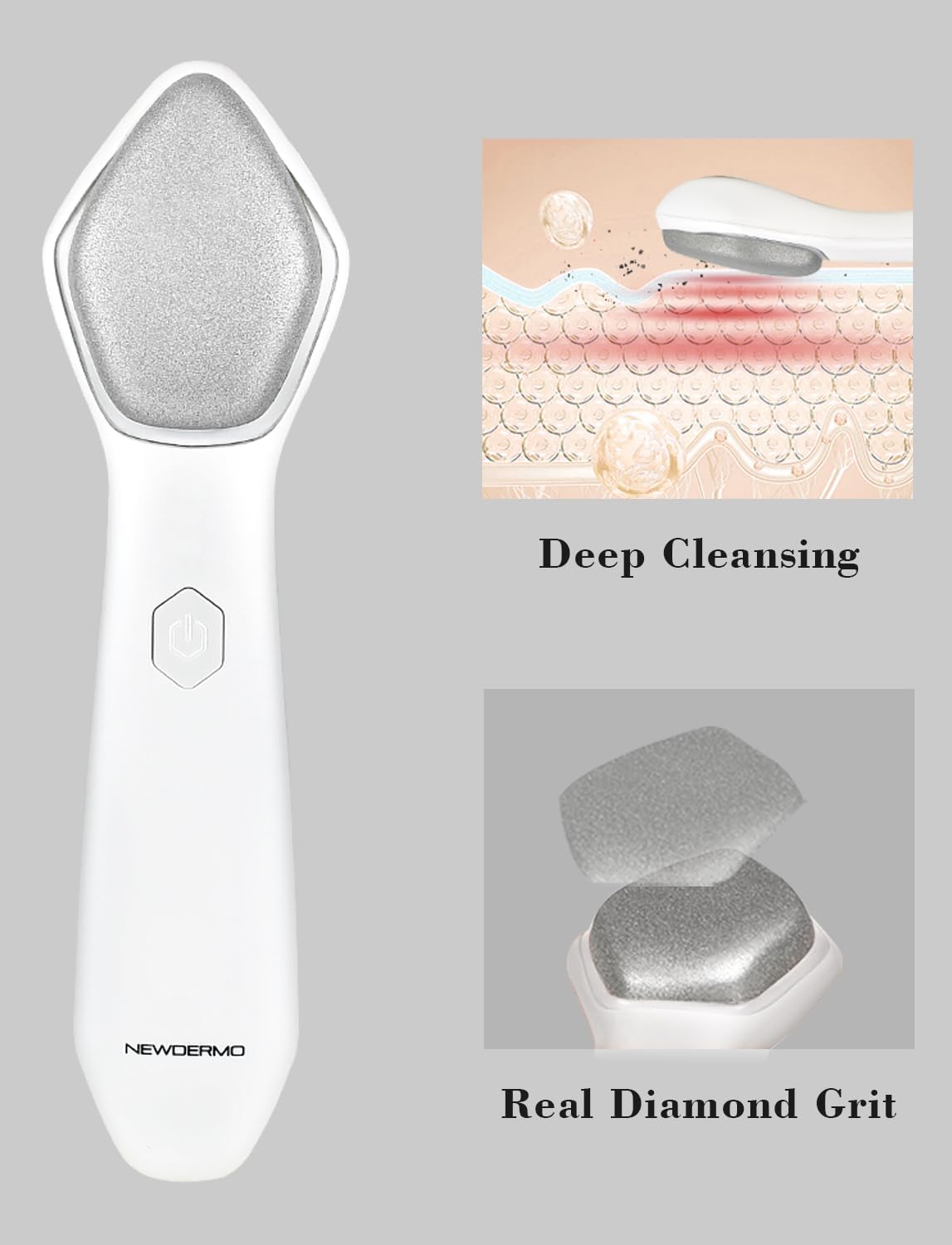 NEWDERMO easy-clean head withstands running water after sessions.