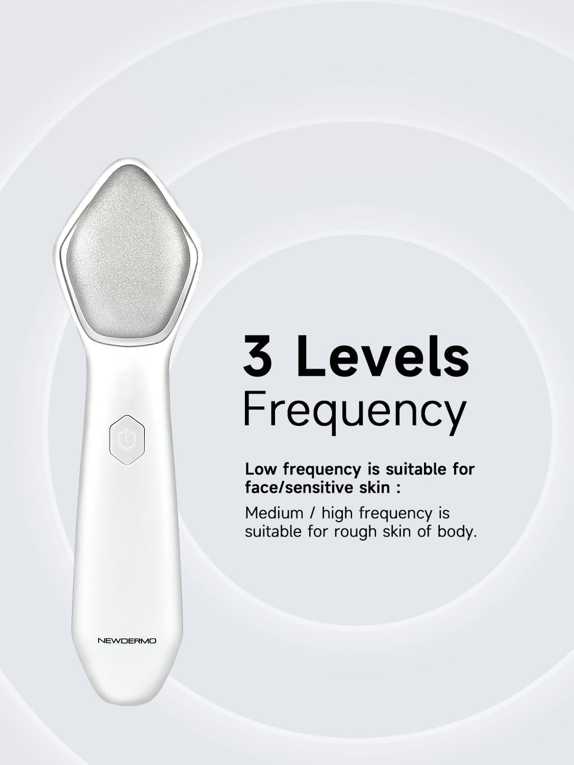 NEWDERMO face-neck-back wand supports versatile skincare across body areas.