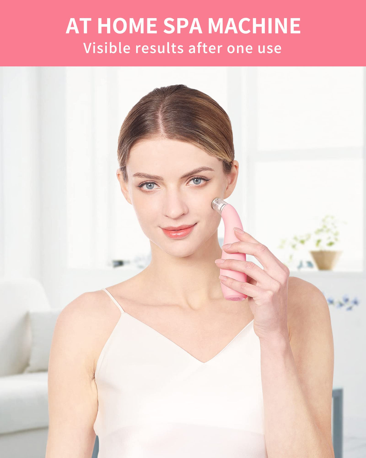 NEWDERMO rose-pink-housing adds stylish spa vibe while treating skin.