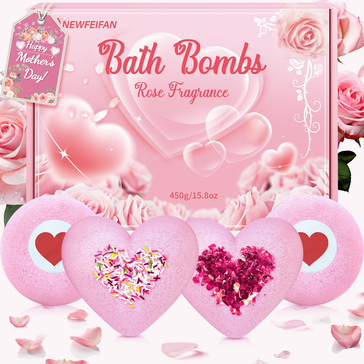 NEWFEIFAN bath bombs with rose oil for a soothing bath experience