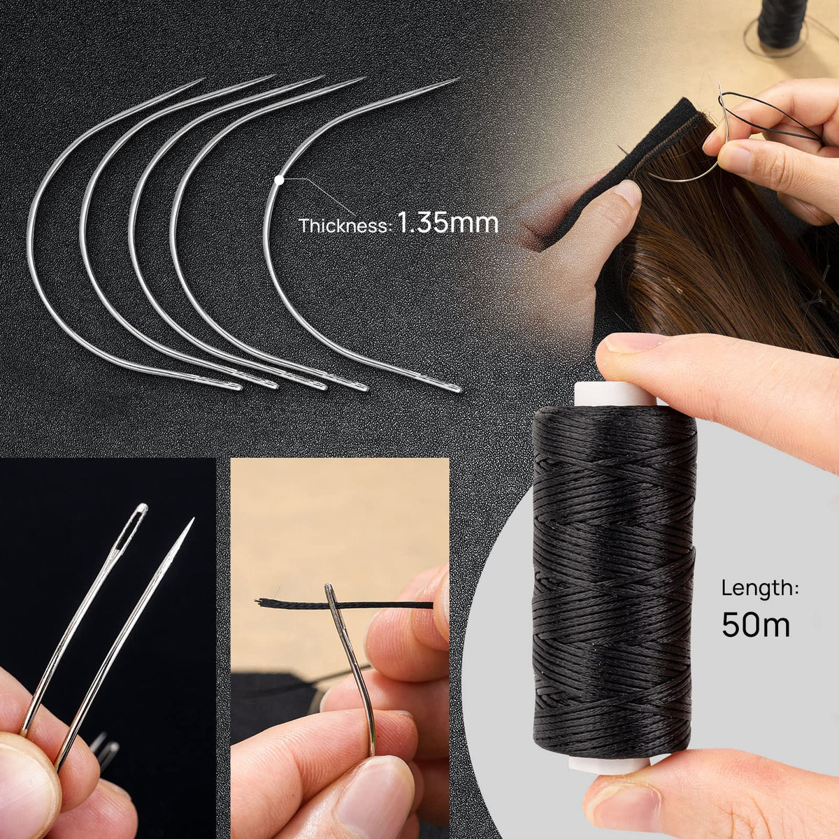 NEWISHTOOL curved hair needles for versatile beading and precision work.