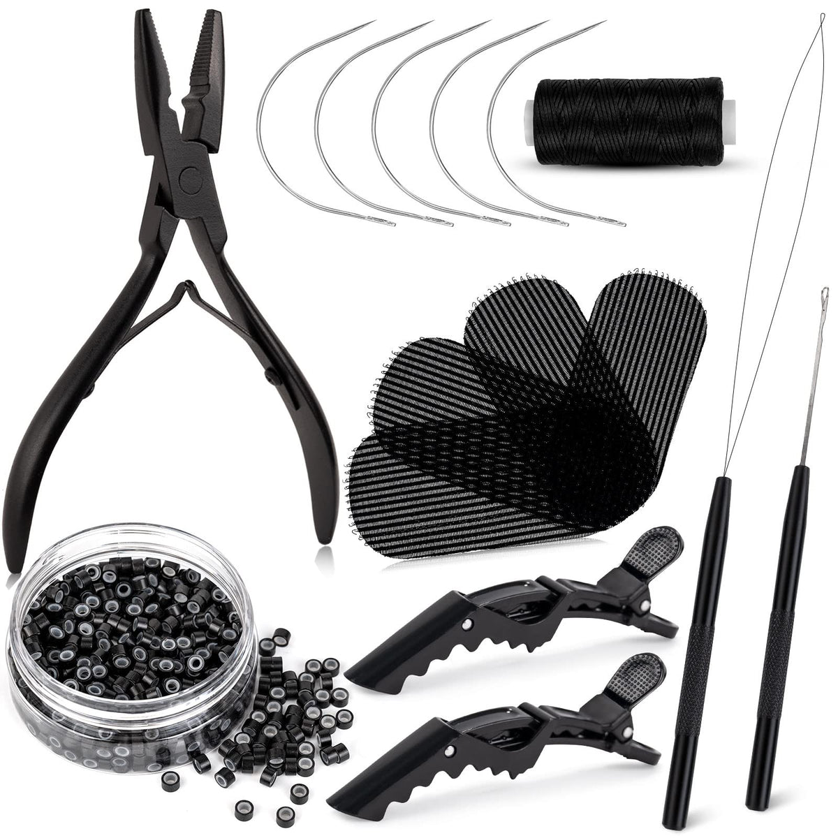 NEWISHTOOL silicone-lined micro rings for discreet hair extensions on black hair.