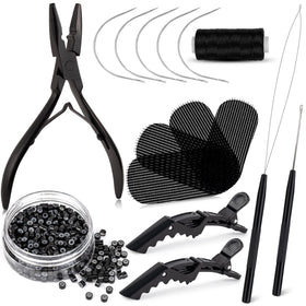 NEWISHTOOL silicone-lined micro rings for discreet hair extensions on black hair.