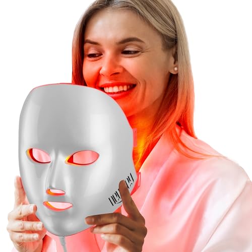 NEWKEY red light therapy mask close-up with ergonomic fit for at-home use.