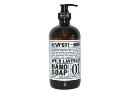 Newport Home Hand Soap Co lavender label close-up highlights scent and ingredients.