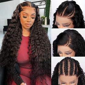 Newshion water wave wig front view with natural hairline and seamless lace.