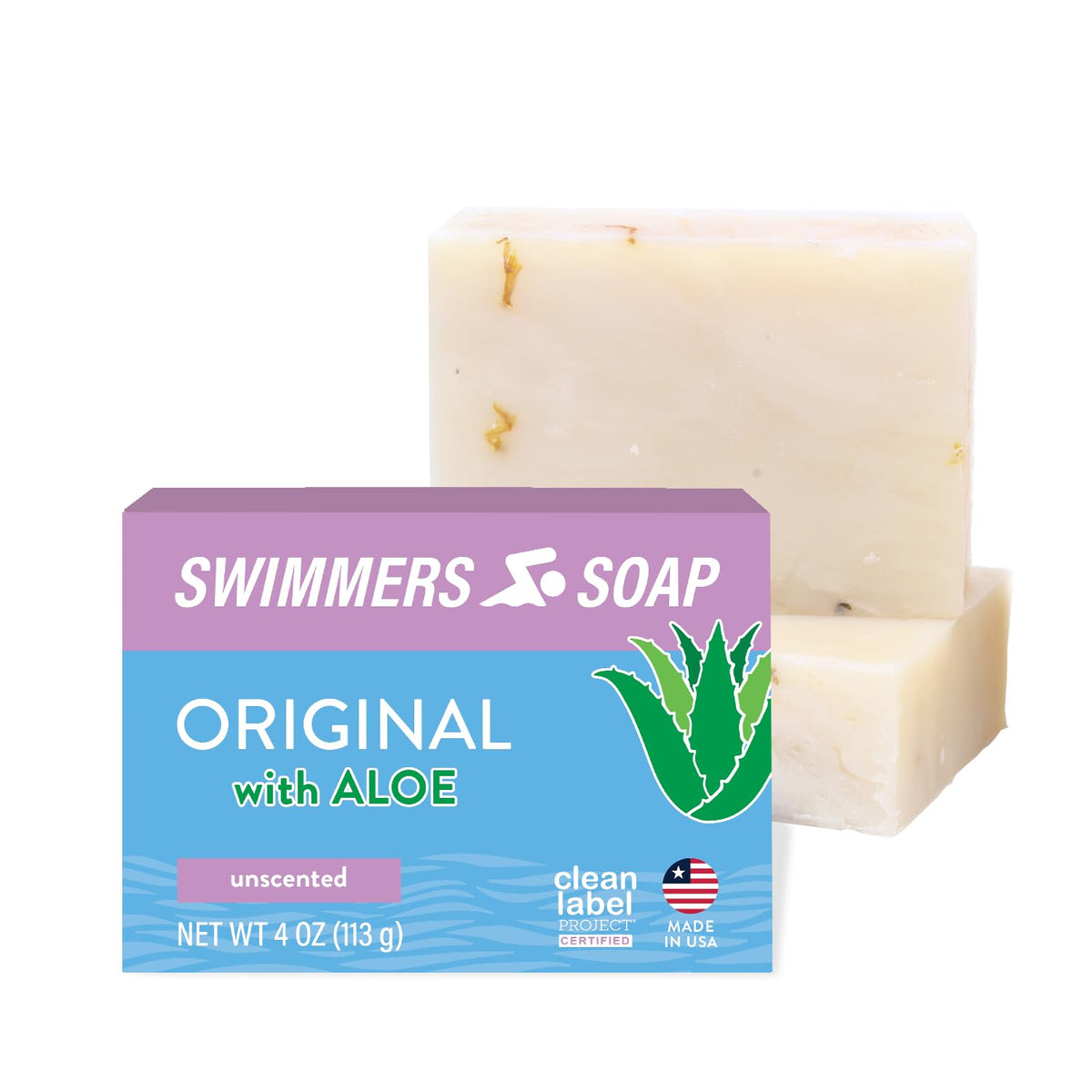 Newton Bay Swimmers Soap pack front showing natural ingredients for chlorine relief