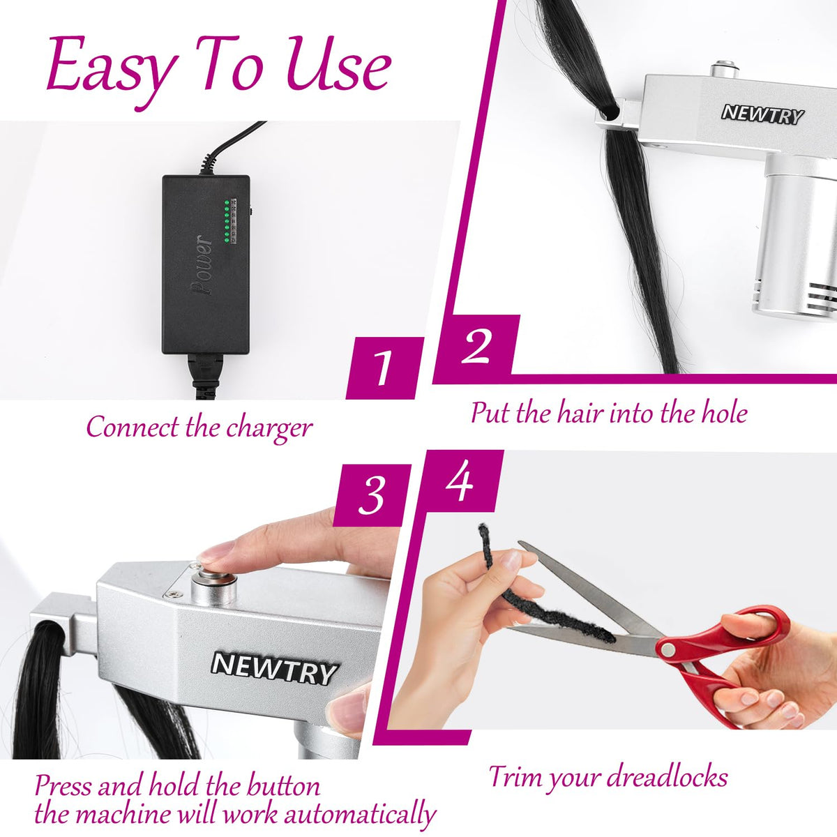 NEWTRY dreadlocks machine tools included for easy setup and practice.