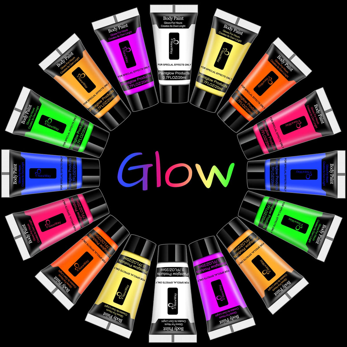 NewWay luminous neon face paint under UV glow for vibrant party looks