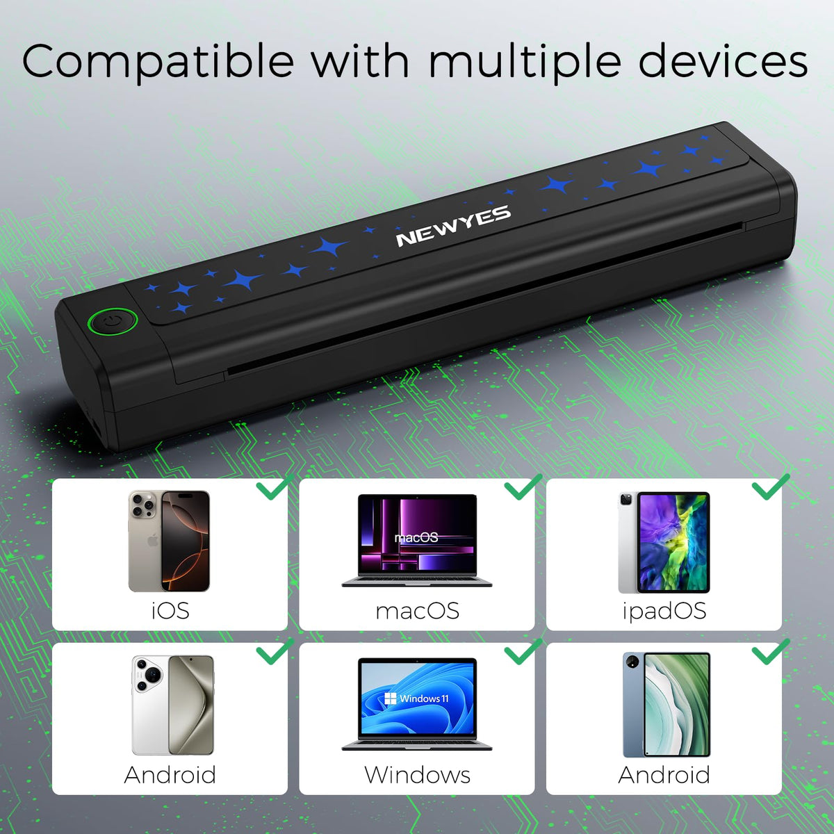 NEWYES tattoo stencil printer device compatibility with mobile and PC.