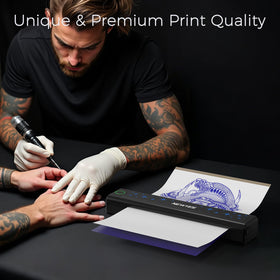 NEWYES tattoo stencil printer printing detail close-up showing clear lines.