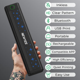 NEWYES tattoo stencil printer side usage view showcases portable travel-ready setup.