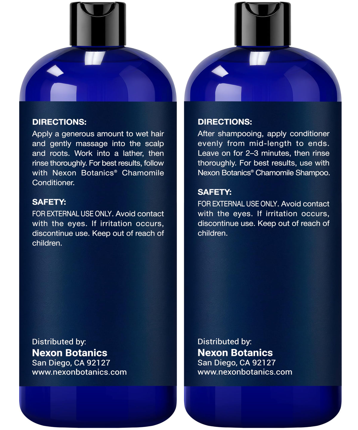 Nexon Chamomile bottle and chamomile flower suggest natural soothing care
