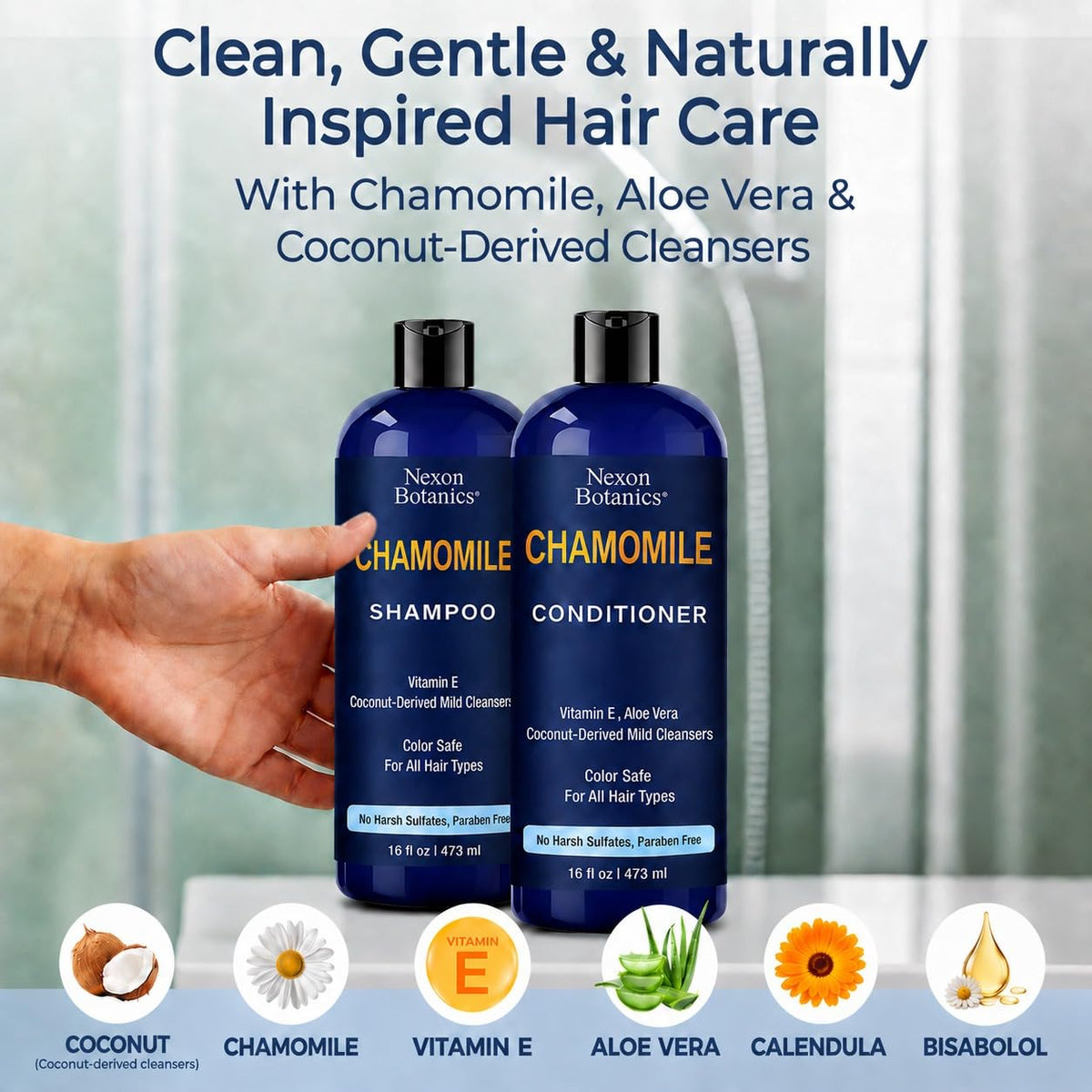 Nexon Botanics Chamomile duo pack front view conveys soothing routine
