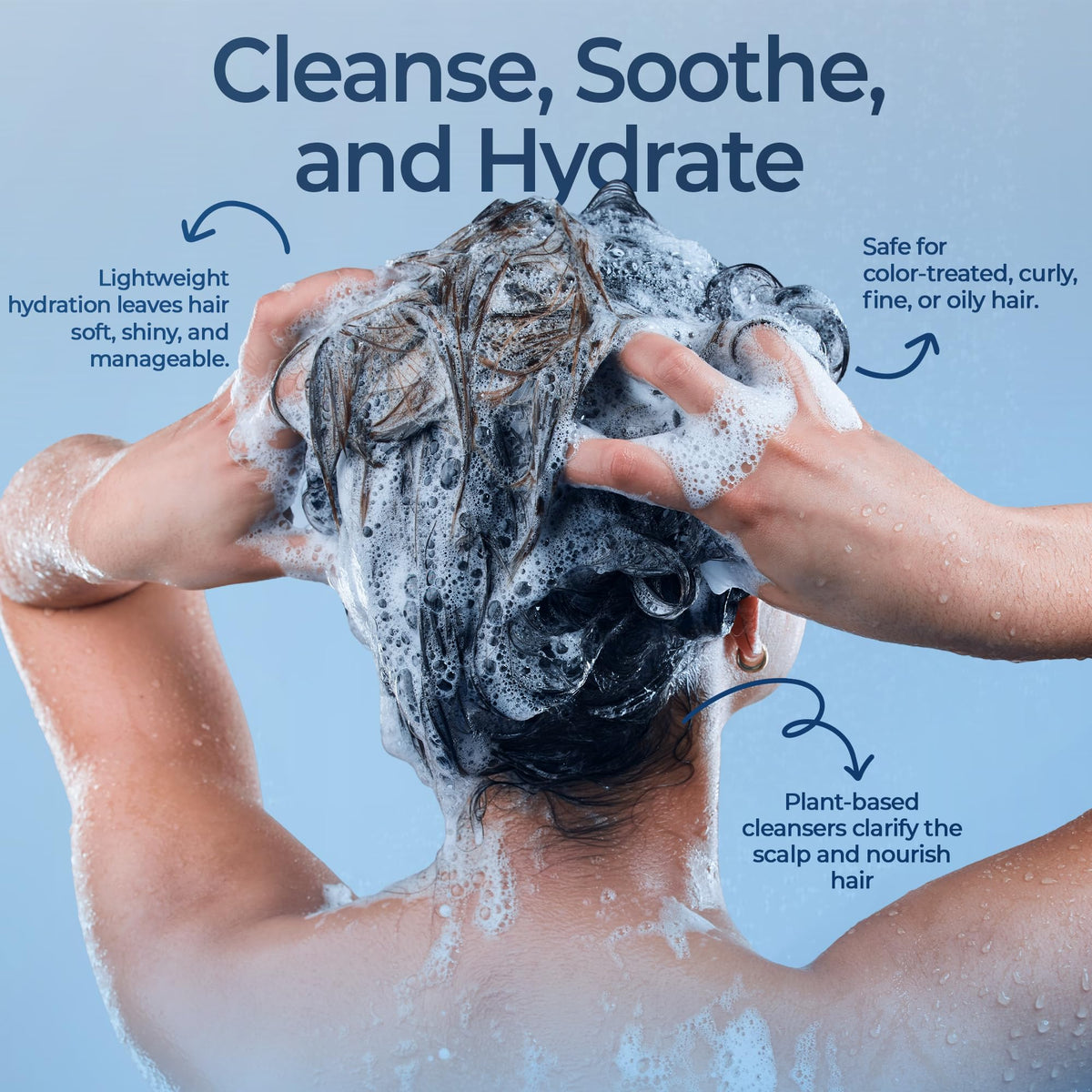 Chamomile shampoo label closeup emphasizing gentle sulfate-free formula